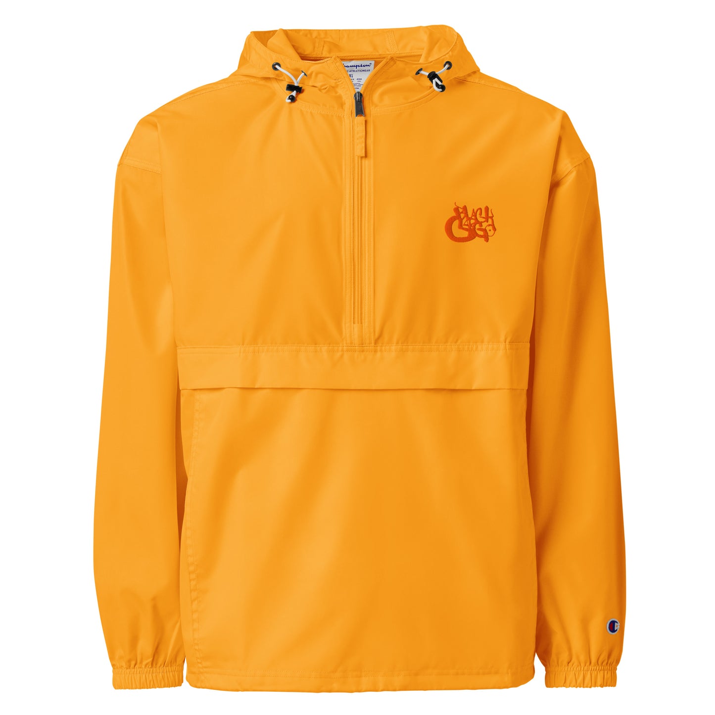 BLACKCARGO| Contemporary Urban Art Apparel for the Woke | Embroidered Champion Packable Jacket - wind and rain resistant polyester - front kangaroo pocket