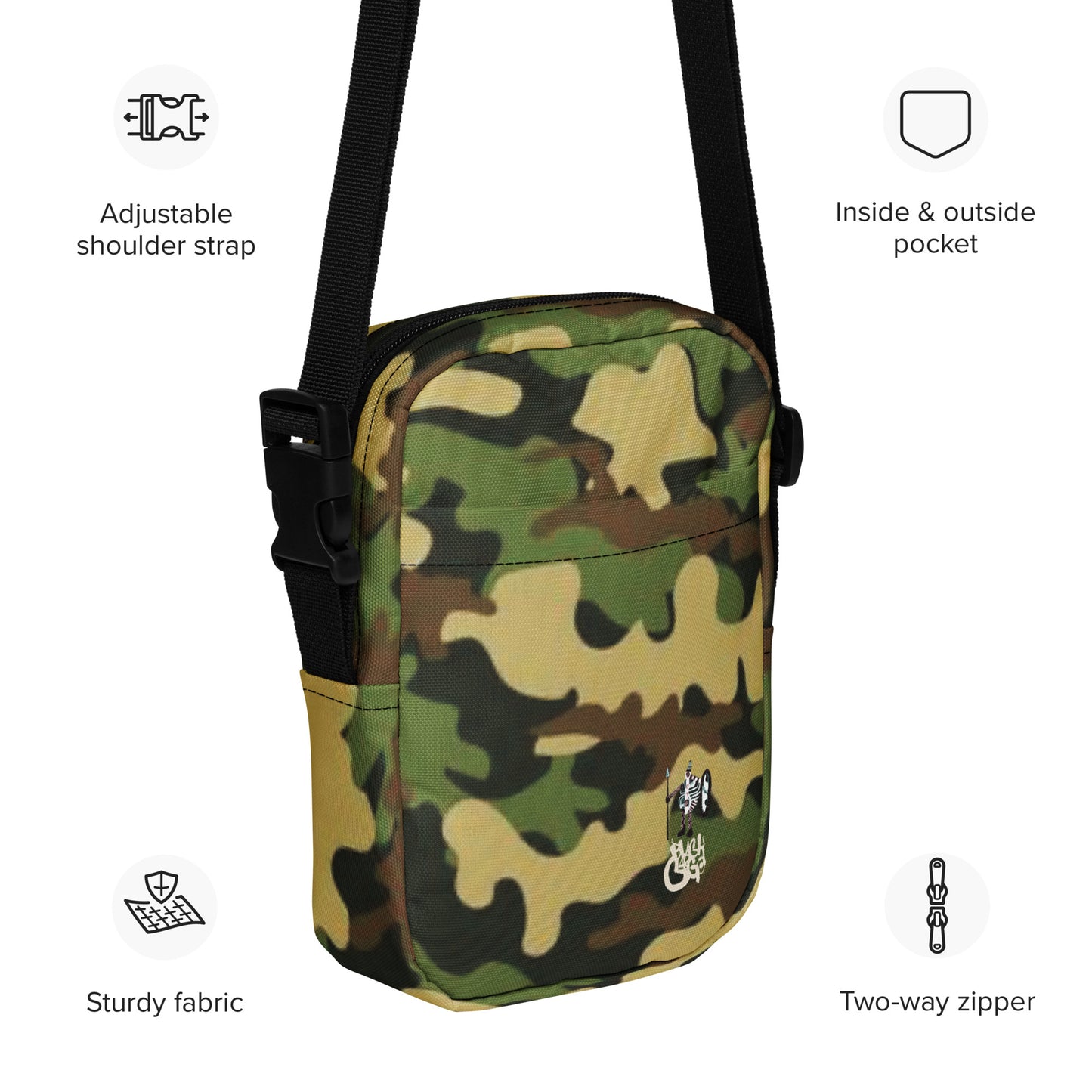 BlackCargo Apparel - Contemporary Urban Art Apparel for the Woke - Warrior - Premium Quality - 100% polyester - water resistant durable - two-way zipper - Utility crossbody bag