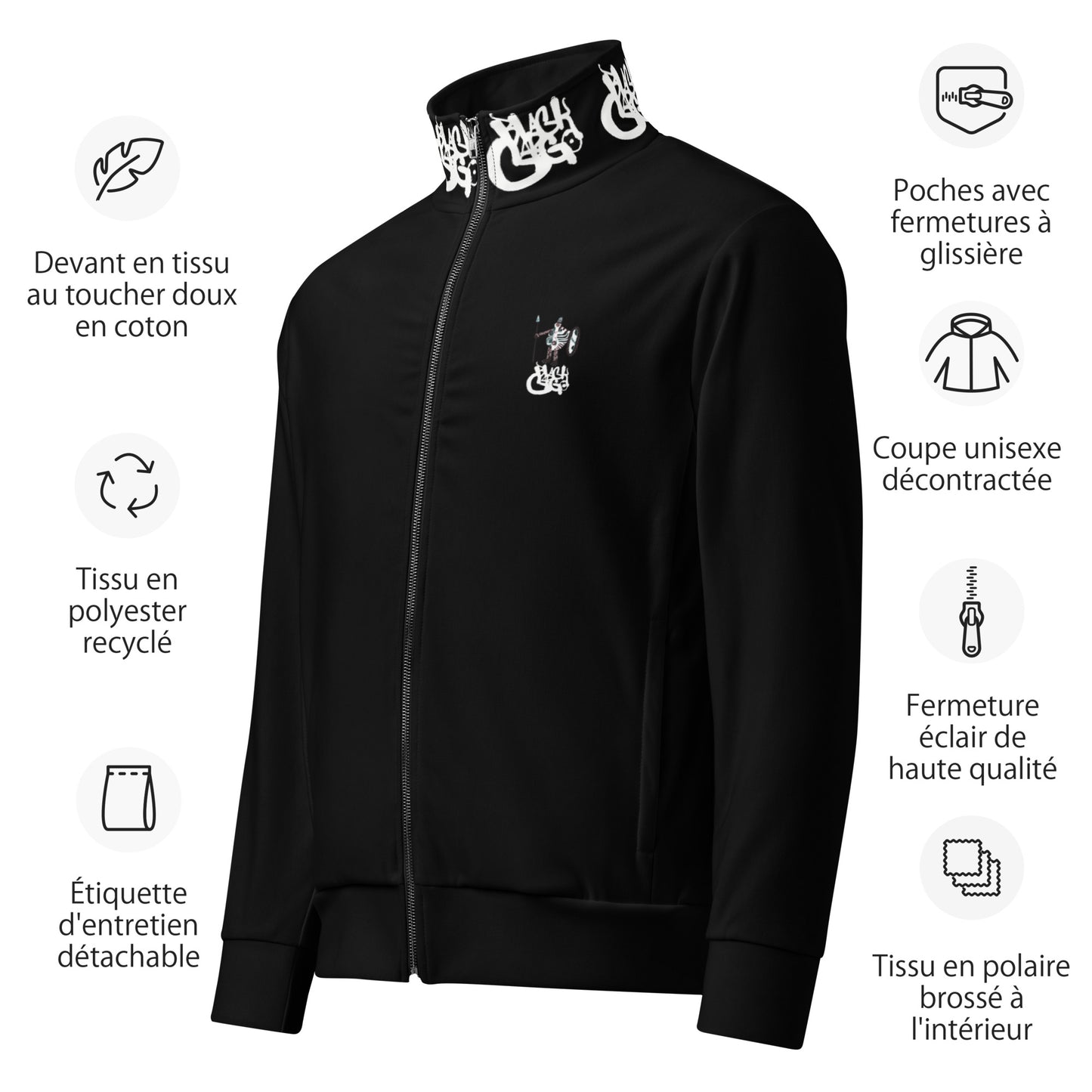 BlackCargo Apparel - Contemporary Urban Art Apparel for the Woke - Premium Quality - Script - eco-friendly - Soft cotton - Brushed fleece fabric inside - Relaxed fit - zippers - Global Recycled Standard certified fabric - Unisex track jacket