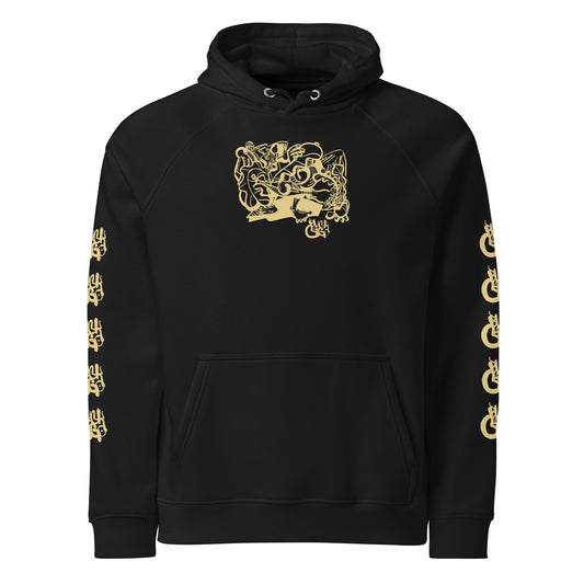 BlackCargo Vine design organic cotton hoodie in black - eco-conscious streetwear"
"Contemporary urban art hoodie with vine pattern - sustainable fashion"
"BlackCargo Vine organic cotton raglan hoodie - artistic streetwear apparel