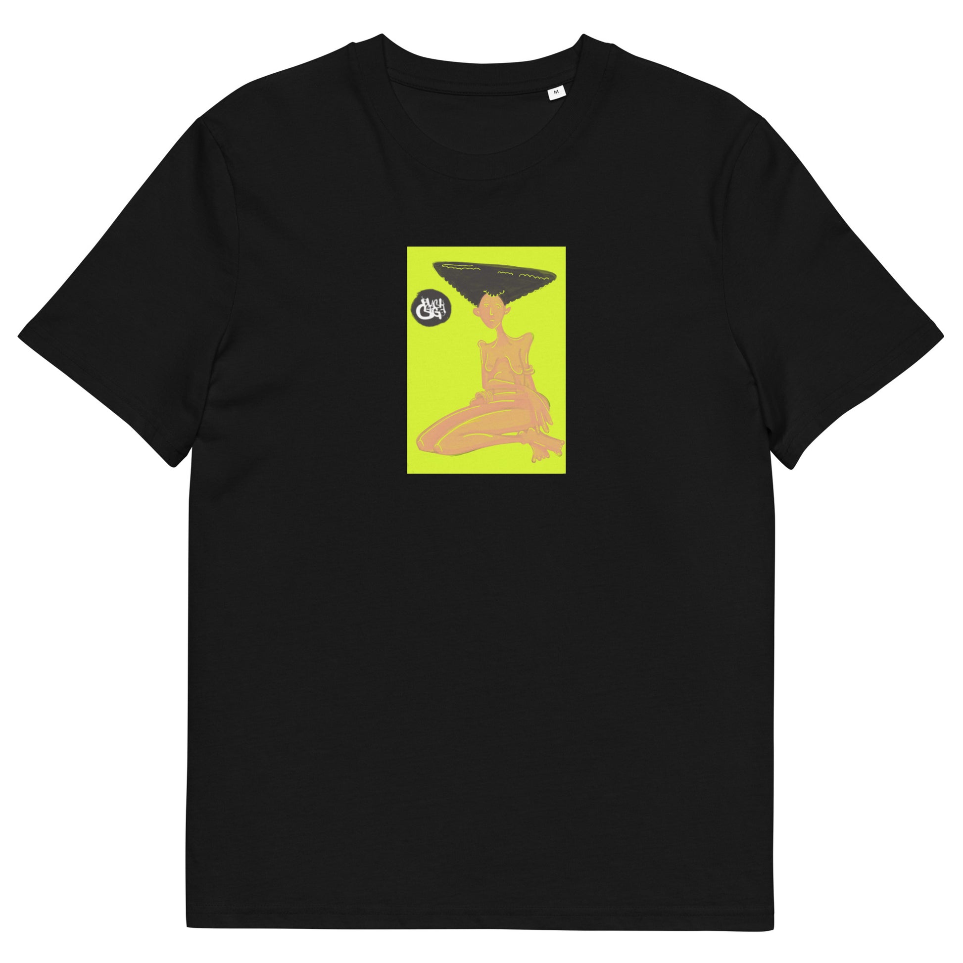 BlackCargo unisex organic cotton t-shirt front view in black color - contemporary urban art apparel"
